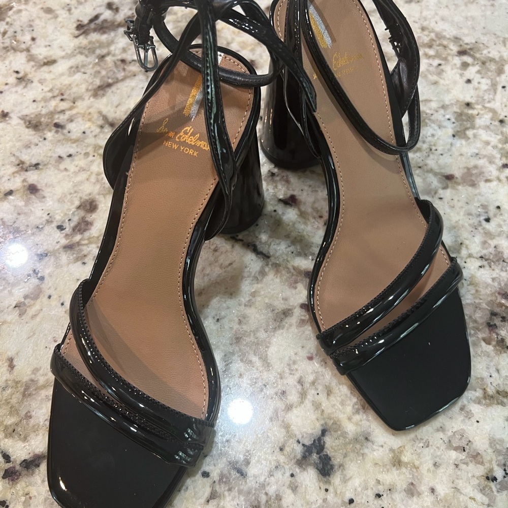 Sam Edelman Kia Sandals Ankle Strap Block Heel Black Size 6W New